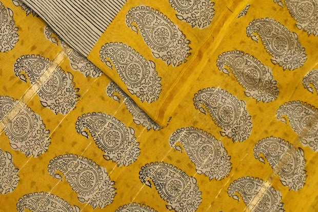 Bagru hand block print on Chanderi silk cotton saree in  off white