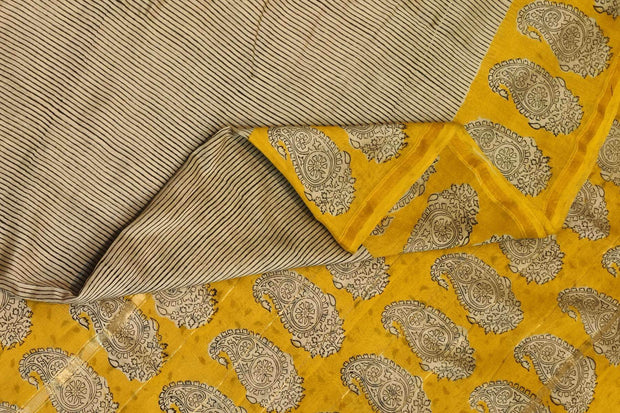 Bagru hand block print on Chanderi silk cotton saree in  off white
