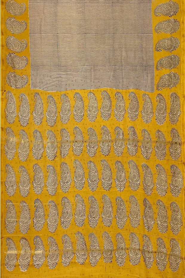 Bagru hand block print on Chanderi silk cotton saree in  off white