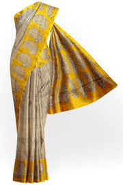Bagru hand block print on Chanderi silk cotton saree in  off white