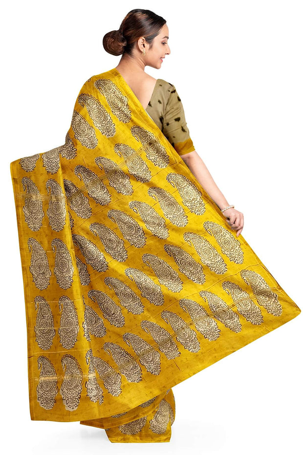Bagru hand block print on Chanderi silk cotton saree in  off white