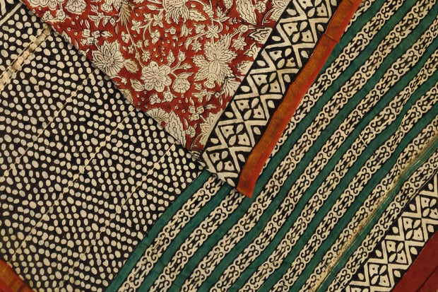 Bagru hand block print on Chanderi silk cotton saree in  maroon
