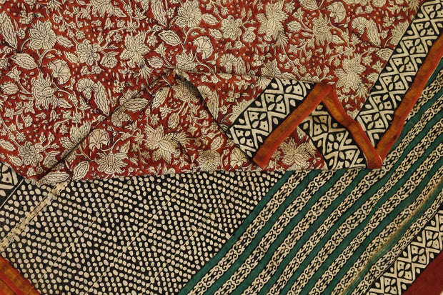 Bagru hand block print on Chanderi silk cotton saree in  maroon