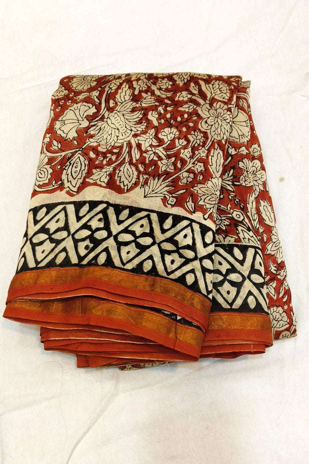 Bagru hand block print on Chanderi silk cotton saree in  maroon