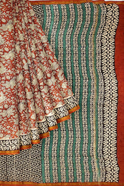 Bagru hand block print on Chanderi silk cotton saree in  maroon