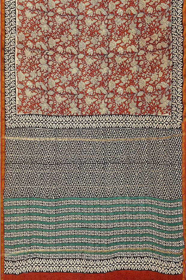 Bagru hand block print on Chanderi silk cotton saree in  maroon