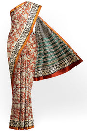Bagru hand block print on Chanderi silk cotton saree in  maroon