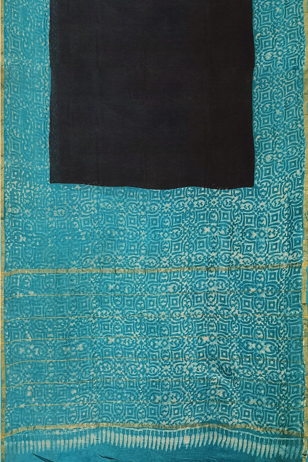 Bagru hand block print on Chanderi silk cotton saree in black