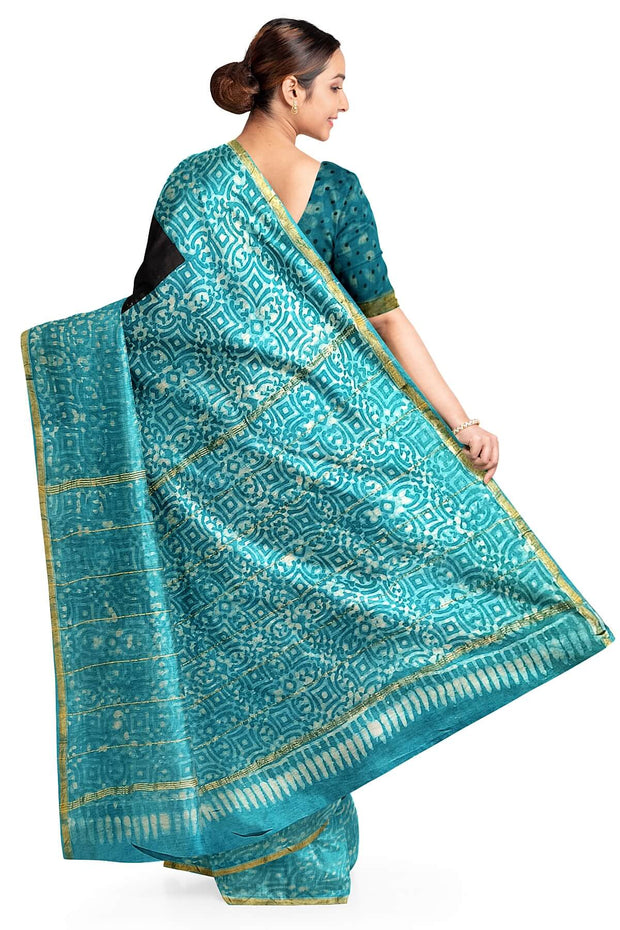 Bagru hand block print on Chanderi silk cotton saree in black