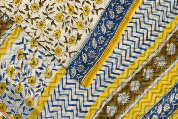 Bagru hand block print on Chanderi silk cotton saree in  cream