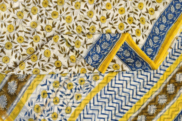 Bagru hand block print on Chanderi silk cotton saree in  cream