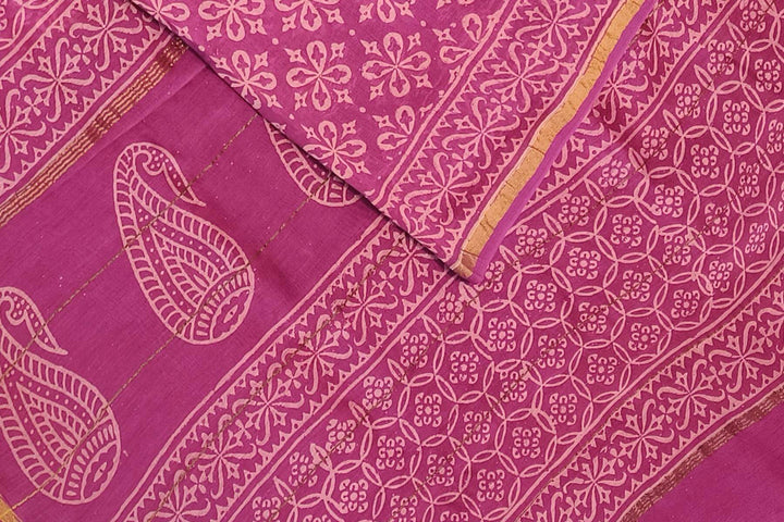 Bagru hand block print on Chanderi silk cotton saree in purple