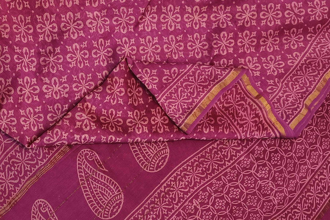 Bagru hand block print on Chanderi silk cotton saree in purple
