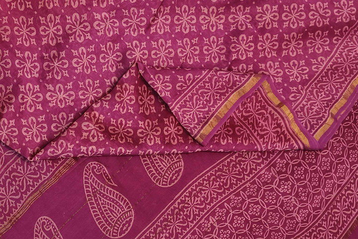 Bagru hand block print on Chanderi silk cotton saree in purple