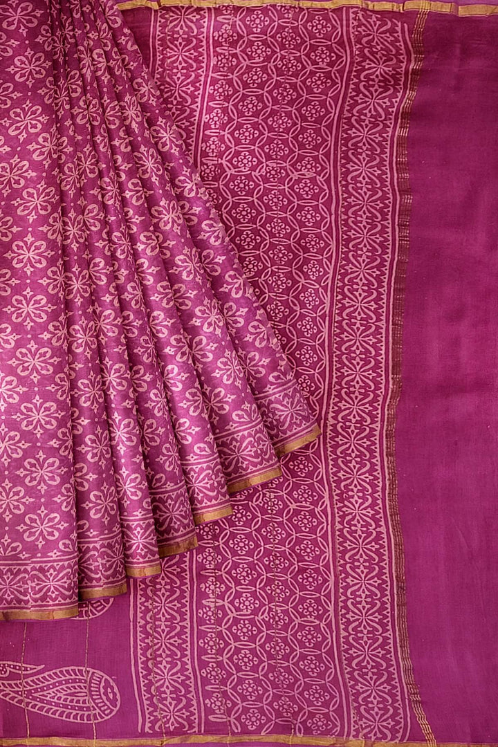 Bagru hand block print on Chanderi silk cotton saree in purple