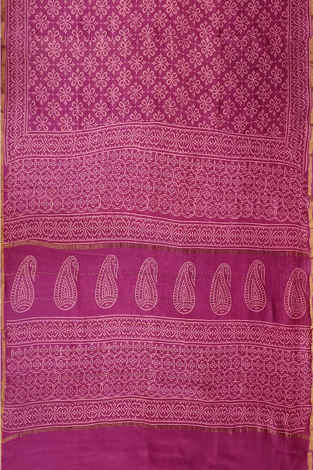 Bagru hand block print on Chanderi silk cotton saree in purple