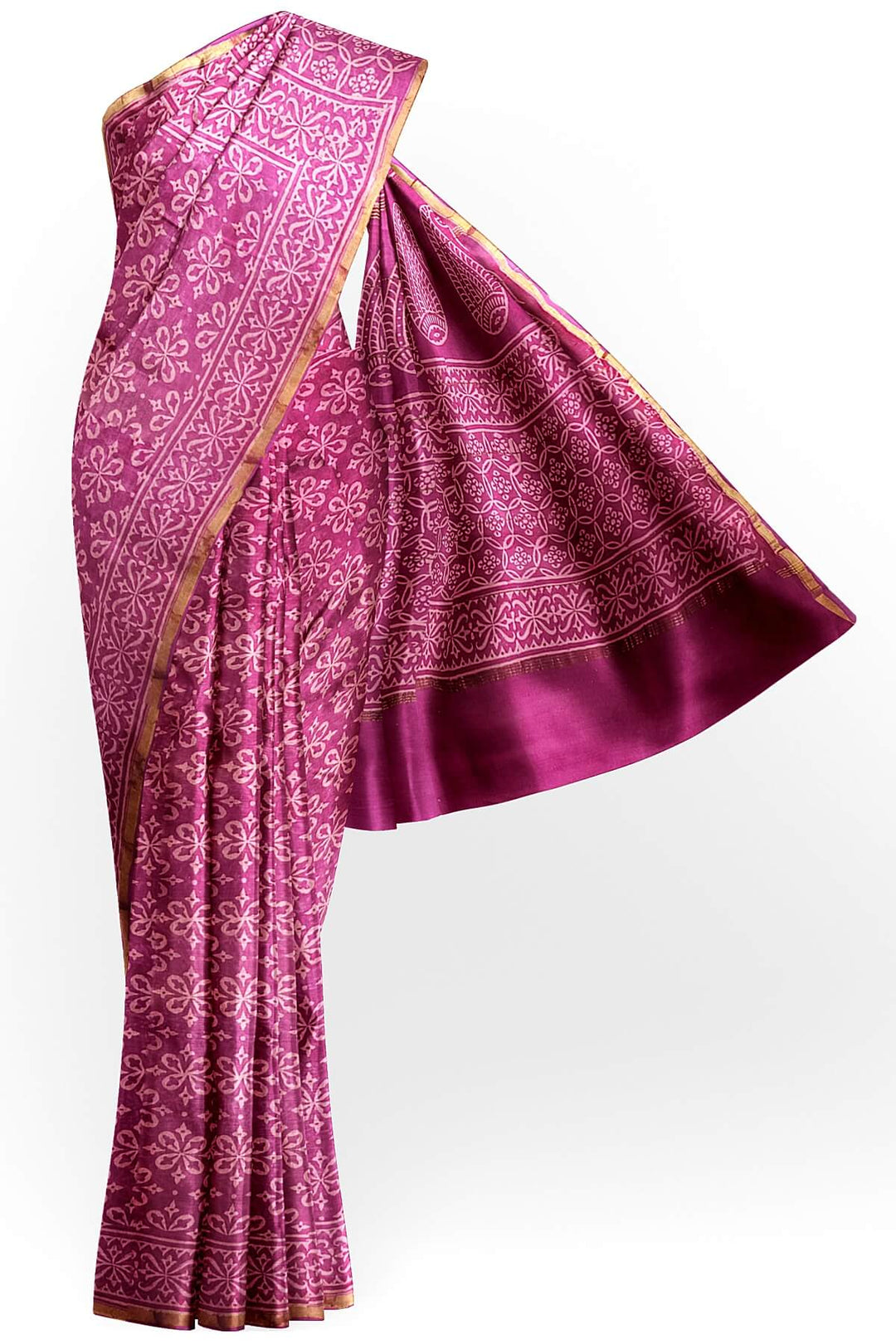 Bagru hand block print on Chanderi silk cotton saree in purple
