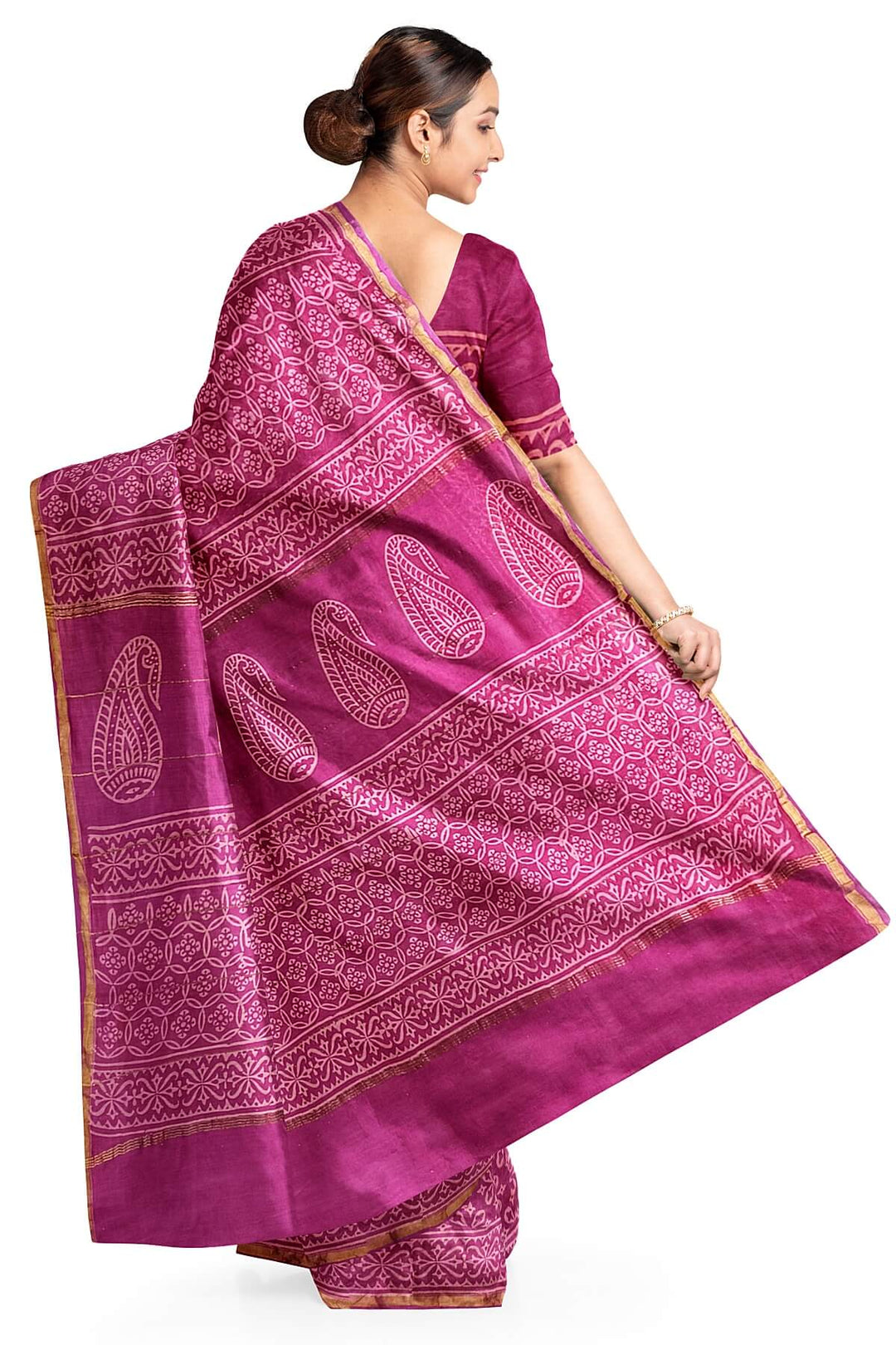Bagru hand block print on Chanderi silk cotton saree in purple