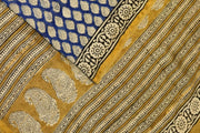 Bagru hand block print on Chanderi silk cotton saree in blue