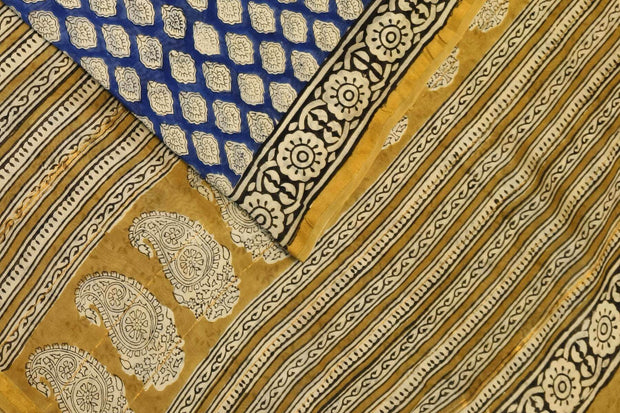 Bagru hand block print on Chanderi silk cotton saree in blue