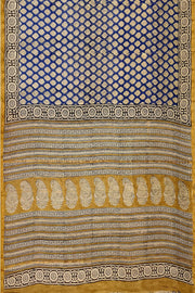 Bagru hand block print on Chanderi silk cotton saree in blue