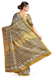 Bagru hand block print on Chanderi silk cotton saree in blue