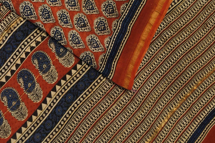 Bagru hand block print on Chanderi silk cotton saree in maroon