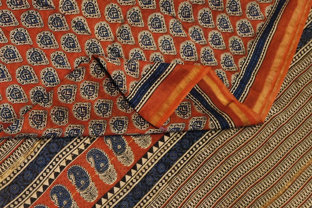 Bagru hand block print on Chanderi silk cotton saree in maroon