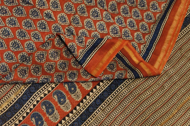 Bagru hand block print on Chanderi silk cotton saree in maroon