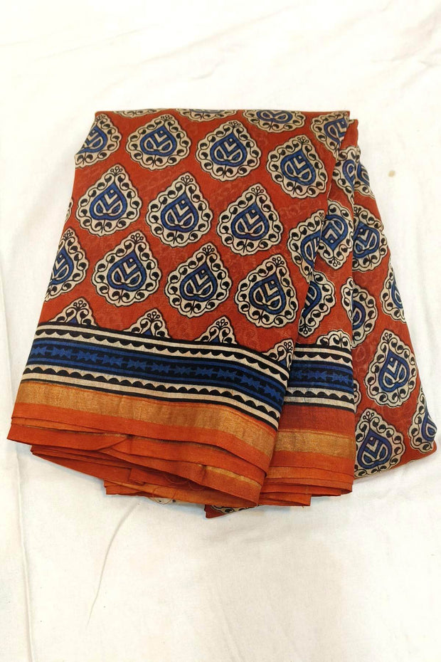 Bagru hand block print on Chanderi silk cotton saree in maroon