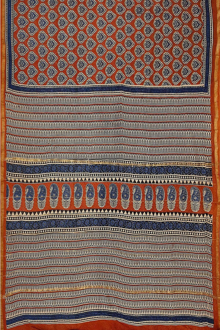 Bagru hand block print on Chanderi silk cotton saree in maroon