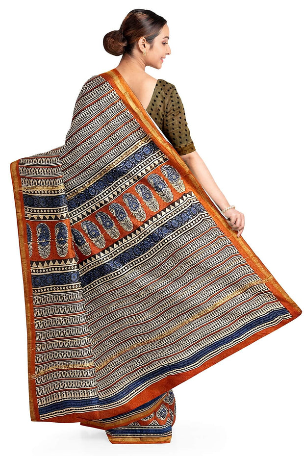 Bagru hand block print on Chanderi silk cotton saree in maroon