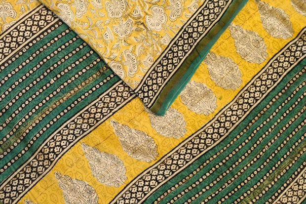 Bagru hand block print on Chanderi silk cotton saree in yellow