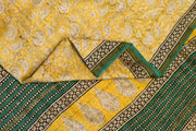 Bagru hand block print on Chanderi silk cotton saree in yellow