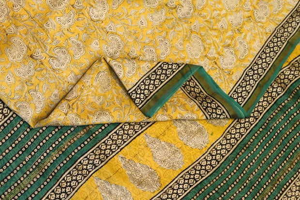 Bagru hand block print on Chanderi silk cotton saree in yellow