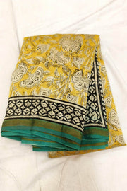 Bagru hand block print on Chanderi silk cotton saree in yellow