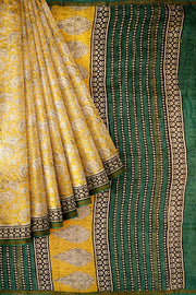 Bagru hand block print on Chanderi silk cotton saree in yellow