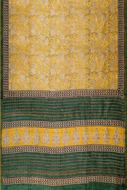 Bagru hand block print on Chanderi silk cotton saree in yellow
