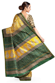Bagru hand block print on Chanderi silk cotton saree in yellow