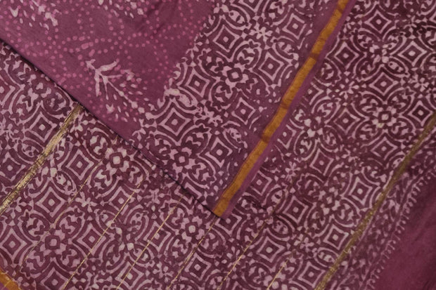 Bagru hand block print on Chanderi silk cotton saree in onion pink