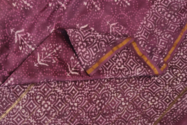 Bagru hand block print on Chanderi silk cotton saree in onion pink