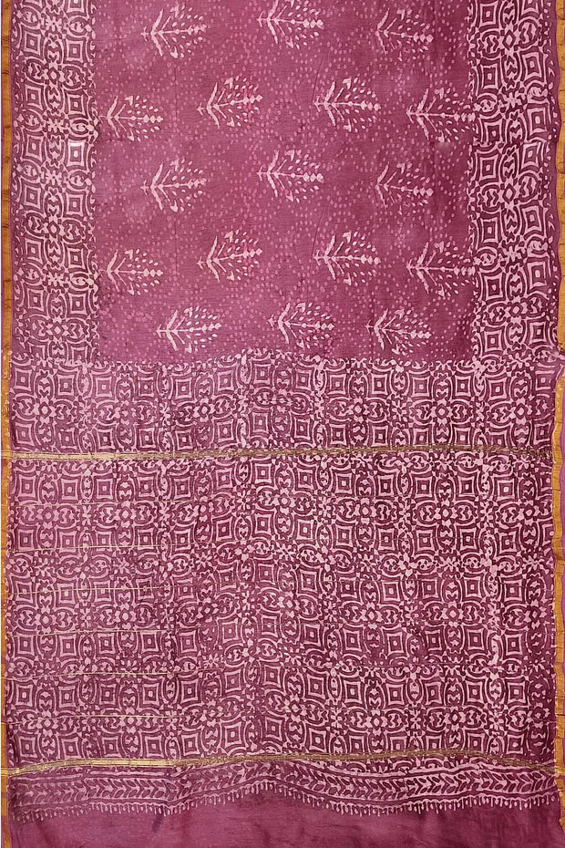 Bagru hand block print on Chanderi silk cotton saree in onion pink