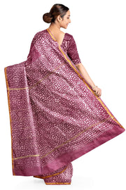 Bagru hand block print on Chanderi silk cotton saree in onion pink