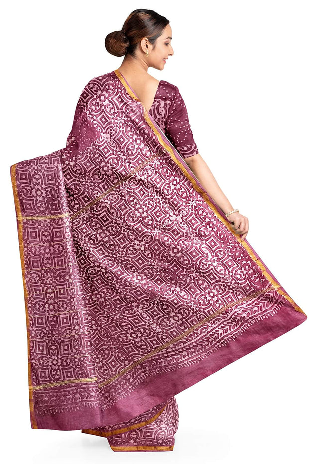 Bagru hand block print on Chanderi silk cotton saree in onion pink