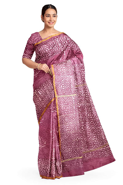 Bagru hand block print on Chanderi silk cotton saree in onion pink