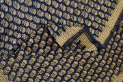 Bagru hand block print on Chanderi silk cotton saree in navy blue