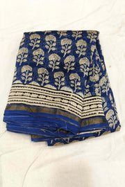 Bagru hand block print on Chanderi silk cotton saree in navy blue