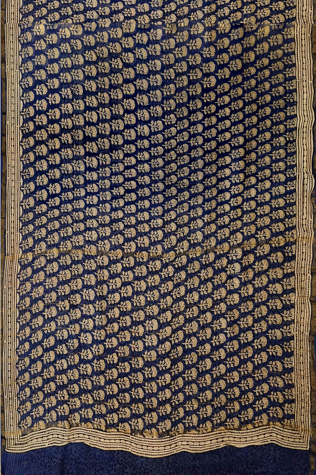 Bagru hand block print on Chanderi silk cotton saree in navy blue