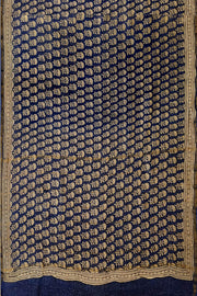 Bagru hand block print on Chanderi silk cotton saree in navy blue