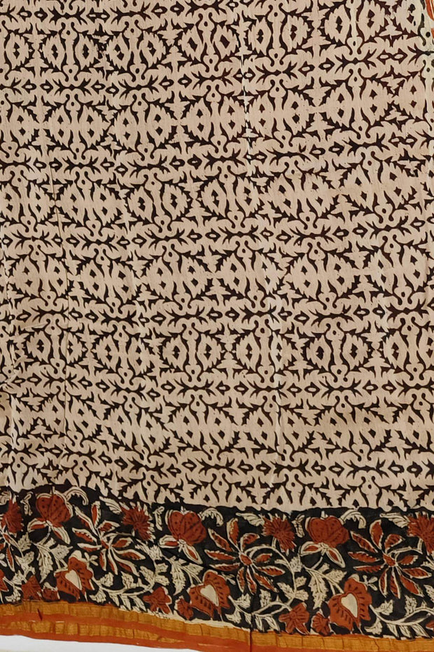Bagru hand block print on Chanderi silk cotton saree in  maroon